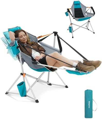 KingCamp Hammock Camping Chair with Footrest & 90–130° Backrest Cyan/Grey