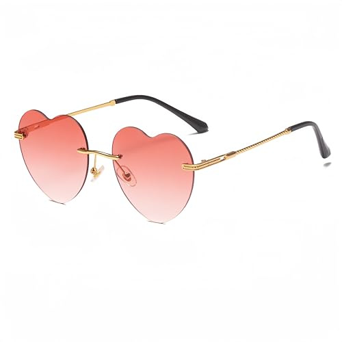 WDZAYXC Minimalistische rahmenlose herzförmige Sonnenbrille, nette und modische Brille (Hellrot)