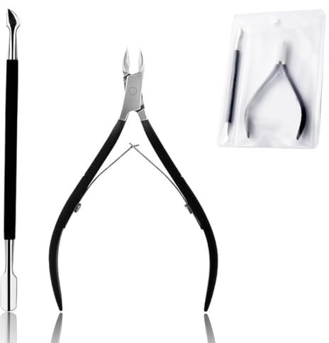OUDQFCJ 3 Pezzi Pinza per Cuticole Professionale con Spingi Cuticole, Tronchesina, Rimuovi, Taglia Pellicine Unghie Mani, Esfolia i Piedi, Kit di Strumenti per Manicure in Acciaio Inox (Nero)