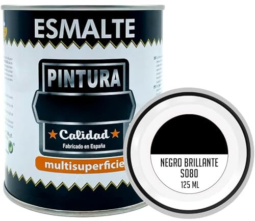 AC - Bote de Pintura Esmalte - Fabricado en España - Ideal para Cualquier Superficie, Madera, Plástico, Cristal o Cemento - Capacidad de 125 ML - Negro Brillante (S080)
