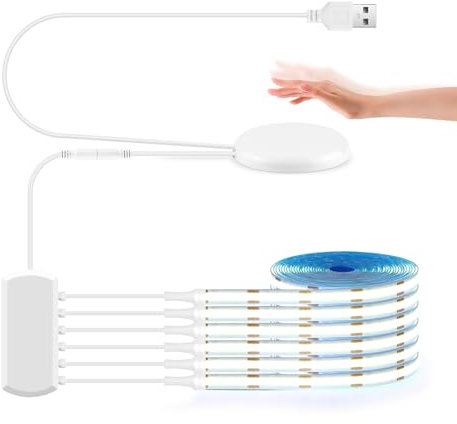 LRGBST 1M Weiß COB LED Streifen, 6 Rollen 5V USB LED Strip Mit durchdringendem Holz Touch Dimmschalter für Akustikpaneele Beleuchtung, Schrank, Küchen, Vitrinen, Regal, Shelves