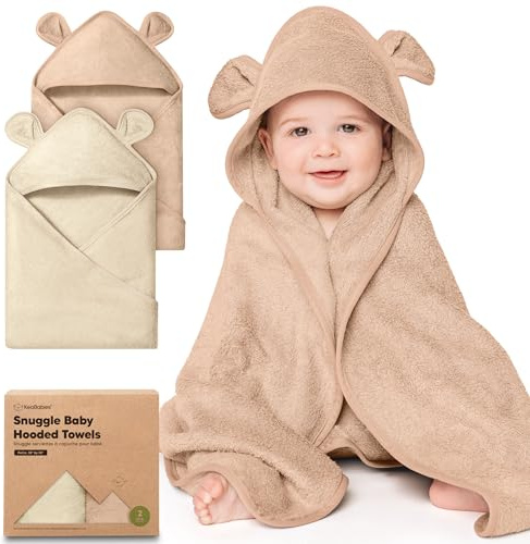 KeaBabies 2-Pack Babyhandtuch mit Kapuze für Neugeborene - 89×89cm Weiche & absorbierende Viskose aus Bambus Baby Badetuch mit Kapuze für Kleinkinder, Neugeborene Bad Essentials (Almond, Petite)