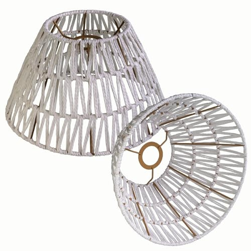lampenschirm Boho Rattan Kronleuchter Wand Stehlampe Weide Boho Lampenschirme Tisch/Schreibtisch Schatte (weiß, 2 Stück-Durchmesser 30cm*Höhe 17cm)