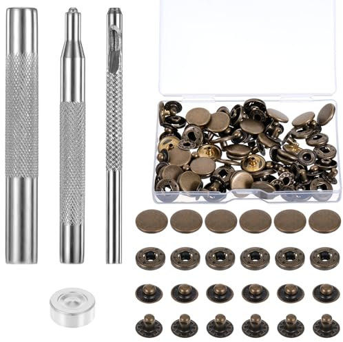 BOHUIZ 24 Sets Druckknopf set, 15mm Metall Druckknöpfe mit 4 Montagewerkzeugen Druckknöpfe Ohne Nähen Druckknopf Set mit Zange für Kleidung Jeans Leder Handtasche DIY Handwerk