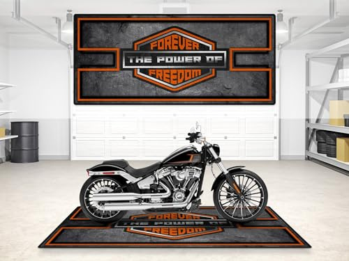 wibeart MPM Motorradmatte für Forever Freedom, Asphalt-Design, waschbar, rutschfest, öl- und wasserabweisend, für die Verwendung in Garage, Ausstellungsraum un | Größe 2: 102 x 47/260 x 120 cm
