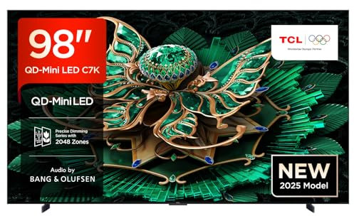 TCL 98C7K QD-Mini TV LED 98 4K HDR Premium 3000 Smart Google TV avec Motion Clarity Pro 144 Hz (Dolby Vision IQ & Atmos, panneau CrystGlow HVA, audio de Bang & Olufsen, Game Master)