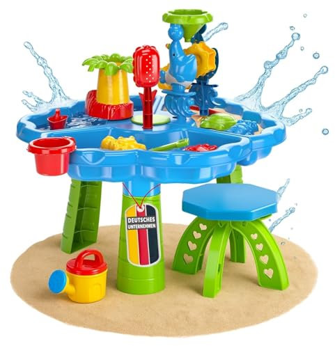 Table de Jeu Narus XL à Sable et Eau - 3 Bacs Séparés, Tabouret, pour Enfants, Extérieur, Balcon et Jardin - Bac à Sable avec Jouets et Table de Plantation