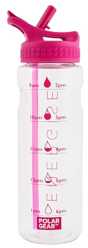 Polar Gear 750ml Motivational Water Bottle With Straw - SK Ecozen Recycled Plastic Sports Water Bottle with Time Markings – Dishwasher Safe, BPA Free Drinks Canteen for Gym, Running, Work