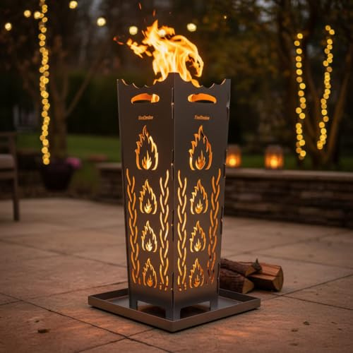 FireDesire Feuerkorb 80cm + Ascheschale ohne Grillplatte, Feuertonne, Feuerschale, Terassenofen, Grilltonne, Feuersäule, Stahlkorb, Ofen