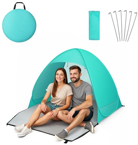 Voyager Beach Tent – Super Easy Pop-Up, Large Space, UPF 50+ UV Protection, Premium Quality, Lightweight & Portable, Versatile Outdoor Shade, 2-Person, Compact Folded Size (Teal)
