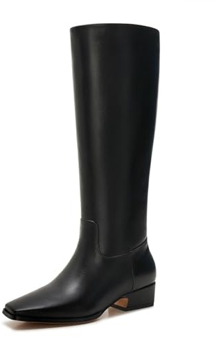 ZXHYZLZ Essential, stivali alti da donna, al polpaccio, piatti, al ginocchio, in ecopelle, colore nero, nero, 39.5 EU Larga