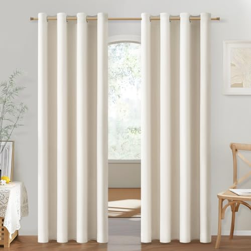MRTREES Gardinen Wohnzimmer mit Ösen Halbtransparent Hellbeige 2er Set 235 cm Lang 140 cm Breit, Vorhänge Schlafzimmer Blickdicht Kälteschutz Gardinen Verdunkelnd für kinderzimmer Küche
