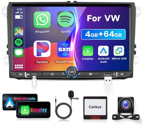 4G 64G VECHTEL 9 Radio para VW Golf 5 6 Polo Passat Skoda Touran Tiguan Seat Carplay Android Auto,Android 15,DSP EQ,Bluetooth WiFi GPS,RDS/FM Radio con cámara de visión Trasera AHD