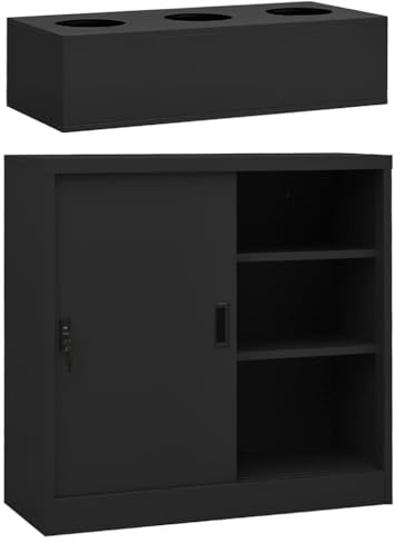 WEMYUFURN Stahl Schiebetürenschrank mit Pflanzkasten, 2 Einlegeböden und Schloss für Multimedia-Geräte und Bücher, platzsparendes modernes Design für Zimmer und Büro.
