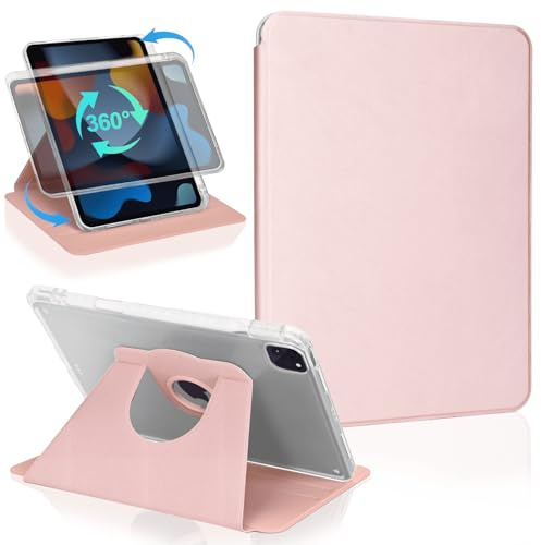 Koze Étui Rotatif pour iPad Pro 11 Pouces 2022/2021/2020/2018 (4e/3e/2e/1e Génération) avec Porte-Stylet, Coque de Protection Transparente Acrylique Antichoc Rotative à 360 Degrés, Or Rose