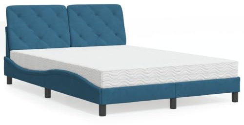 Bucmath Samt Polsterbett Blau 120x200 cm mit Matratze, Wellendesign, Kopfteil, Kiefernholz und Metallrahmen für Schlafzimmer