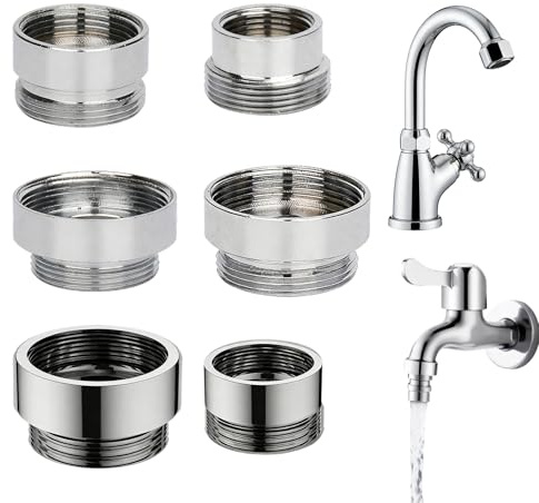 GZLANYA 6PCS Universal Faucet Adapter Kit | 16-28mm Brass Connectors for Kitchen Tap Aerator, Garden Hose & Sink Sprayers | Faucet Adapter Set (Silver)