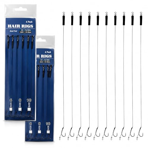 12Pcs Hooks Curve Shank Carp Hooks Sizes 6, 8 &10 Fishing Hair Rigs Barbless Carp Fishing Tackle Fishing Hook,Protective Rubber Sleeves for Freshwater & Saltwater Angling