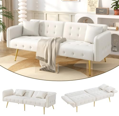2-Sitzer Schlafsofa Gästebett 215cm Samt verstellbare Rücken- & Armlehnen | 2-in-1 Klappsofa: 215cm Bett, verstellbare Rücken- & Armlehnen. Samt, stabil, 150kg. Ideal für kleine Räume.
