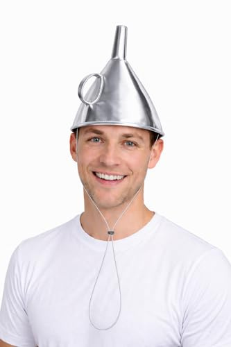 Silver Tin Funnel Hat | Soft Tin Man Hat | Wizard Hats | Soft Aluminum Caps | Oz Hats | Sci-Fi Metallic Headwear | Tins Man Costume Accessories | Made of Polyester | One Size/Adjustable Chin Strap