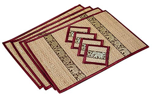 Handgewebte Tischsets und Untersetzer aus Korbgeflecht umweltfreundliche Alternative zu Kunststoff hitzebeständig leicht zu reinigen perfekt für die Esstischdekoration (Großes Burgund (st))