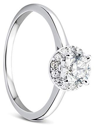 OROVI Damen Ring Weißgold 0.50 Ct Zentraler Solitär Diamant Verlobungsring 18 Karat (750) Gold und übrige Diamanten Brillanten 0.11 Ct