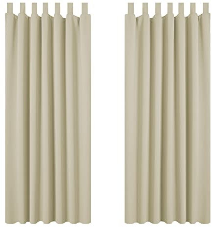 Deconovo Verdunkelungsvorhang Blickdicht Thermogardine Kälteschutz Schlaufen, 200x140 cm(HöhexBreite), Beige, 2er Set