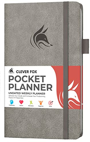 Clever Fox Pocket Weekly - undatierter Monatsplaner und Kalender, Mini-Planer, perfekt für Geldbörse, 10 x 17,5 cm (Grau)