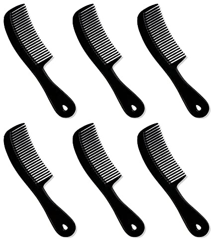 Men's Hair Comb with Handle, 6 Inch Plastic Flexible Pocket Combs for Men, Black Fine Tooth Styling Comb Set for Everyday Grooming, Travel, Beard & Mustache, 6 Pack