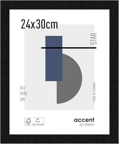 accent by nielsen Bilderrahmen, 24 x 30 cm, Aluminium, Schwarz matt, Rahmen zum Aufhängen im Hoch- & Querformat, Echtglas, Star
