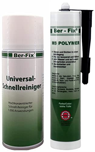 Ber-Fix MS Polymer Schwarz 1x 440g + 400ml Schnellreiniger – Ungiftiger Teichkleber & Dichtstoff – Klebt & dichtet selbst unter Wasser