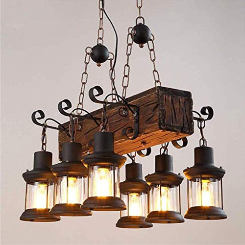 Vintage Pendellampe LED Pendelleuchte Aus Holz Rustikal Esstisch Hängeleuchte Retro Glas Hängelampe Lampenschirm E27 Höhenverstellbar Küche Kronleuchter Wohnzimmer Büro Bar Cafe Deckenleuchte,6xe27
