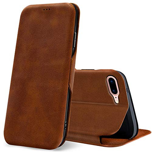 Verco Case per Apple iPhone 8 Plus Custodia, iPhone 7 Plus Cover a Libro Pelle PU per iPhone 7 Plus / 8 Plus Custodia Premio Booklet Protettiva, Marrone
