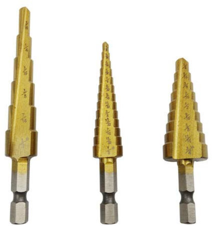 3 pcs 4241 HSS Imperial Step Drill Bit Set Hex Shank 3/16-1/2,1/4-3/4,1/8-1/2