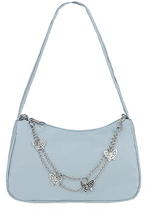 ARVLET Y2k Bag,Umhäntaschen, ldböen unter n Armen,Handtaschen, Candy Farbe Nylon Umhäntasche Lady Schmetterling Kette sign Handtasche hsel Tasche (Nylon Schmetterling)