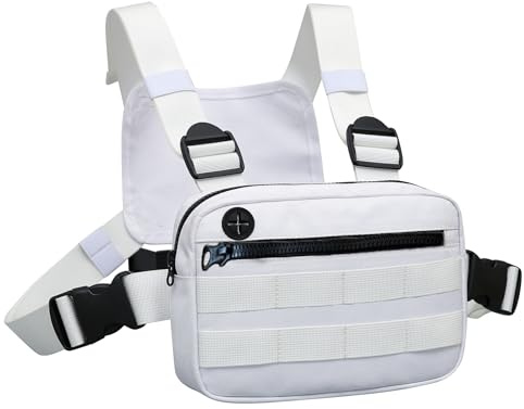 Muserise Outdoor-Brusttasche für Herren, EDC-Brusttasche mit integrierter Handyhalterung, leichte Brusttasche, Weiß