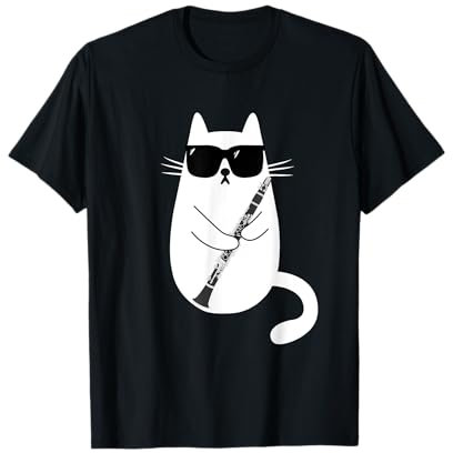 Lustige Katze mit Sonnenbrille Klarinettist Klarinette Musik T-Shirt