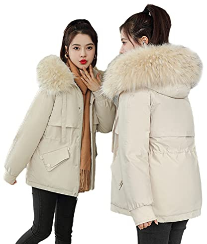 Minetom Manteau Femme Hiver Doudoune Chaud Parka Longue Blouson À Capuche en Fausse Fourrure Trenche Grande Taille Duvet en Coton D Beige XL