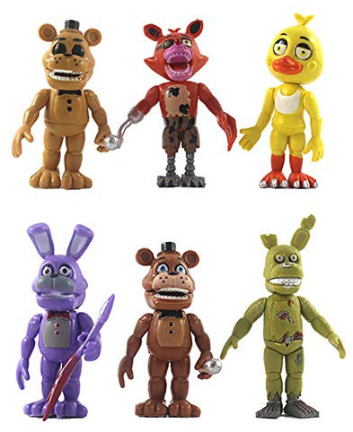 FNAF Figuren, 6 Stück/Set, Bonnie/Foxy/Sister Location, Horror-Actionfiguren, Tortenaufsätze, bewegliche Gelenke für Kindergeburtstag, Halloween, 9–13 cm