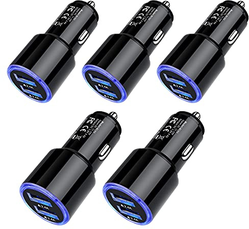 Lot de 5 adaptateurs de chargeur de voiture, 4,8 A, double port à charge rapide, chargeur USB pour iPhone 13 12 11 Pro Max SE XR XS X 8 7 6 6S, Samsung Galaxy S21 S20 S10 S9 S8 A12 A32