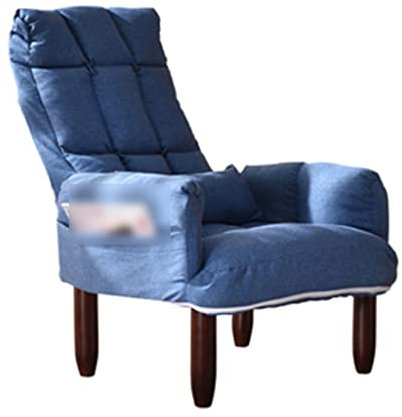DUNAKE Sessel Mit Schlaffunktion, Chaiselongue Indoor Möbel, Holzrahmen Akzent Stuhl Verstellbarer Sessel Gepolstert Mit Seitentaschen Stoff Lesestuhl Freizeitstuhl Für Wohnzimmer (Color : Blue)