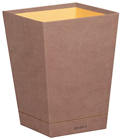 RHODIA 194621C - Corbeille à Papier Bois de Rose - 24 x 24 x 32 cm - Piqûres Sellier Orange - Extérieur Simili Cuir-Collection Home Office rama - Organisation de Bureau & Rangement Design