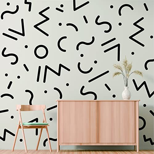 Abziehbare Schwarze Vinyl-Wandtattoos mit Geometrische Linien – Abstrakte Formen Grafik Deko für Bad, Schlafzimmer & Wohnzimmer | Abziehen und Aufkleben Wandaufkleber