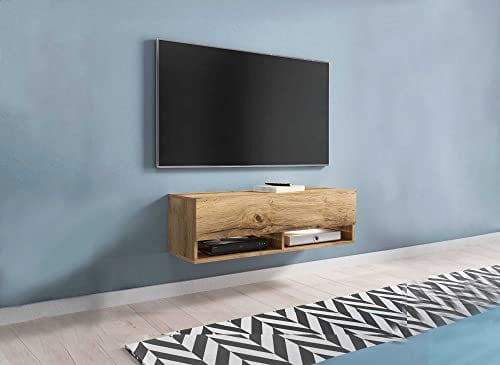 DecoInParis Meuble TV Suspendu 1 Porte 2 niches en chêne Romane - 100 cm