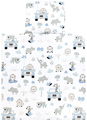 TupTam Unisex Baby Wiegenset 4-teilig Bettwäsche-Set: Bettdecke und Kopfkissen mit Bezug, Farbe: Zoo Blau, Größe: 80x80 cm