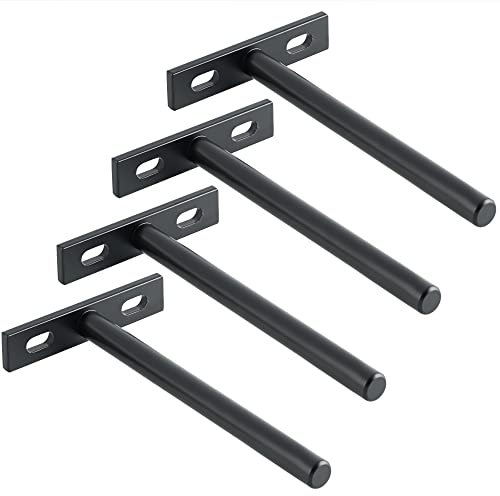 Sayayo Floating Shelf Brackets Heavy Duty 125MM/5-Inch Invisible Hidden Shelf Supports for Wall, T Shape Metal Brackets for Concealed Wood Shelves Wall Mounted, Matte Black 4 Pack, EJY70X125B-4P