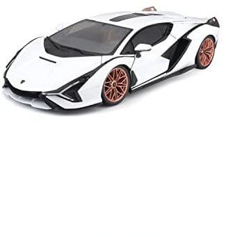 Bburago Lamborghini Sian FKP 37: Modellauto im Maßstab 1:18, Türen, Kofferraum und Motorhaube beweglich, weiß-schwarz (18-11046W)