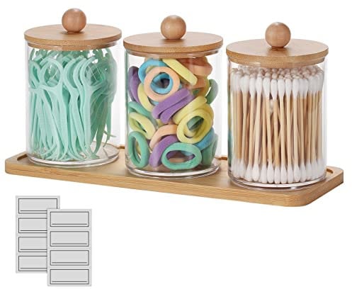 WACAR Cotton Pad Holder, Acrylic Cotton Bud Dispenser, 10oz Cotton Swab Holder Small Cotton Wool Bud Holder Bathroom Storage Jars for Cotton Balls, Swabs