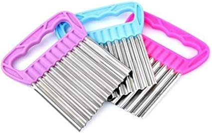 spar-home Wellenschneider Obst- und Gemüseschneider I Pommes Wellenmesser aus Edelstahl I Pommesschneider I Gemüseschneider für Kartoffeln, Zwiebeln, Obst, Gemüse (Lila)