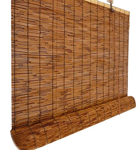Carbonization Roller Blinds, Reed Curtain Hand-Woven Reed Roll Up Shades Partition Privacy Retro Decorative Gazebo, Balcony, Outdoor Patio Blind Sun Shade (Farbe : A, Größe : 100x180cm(39x71in))